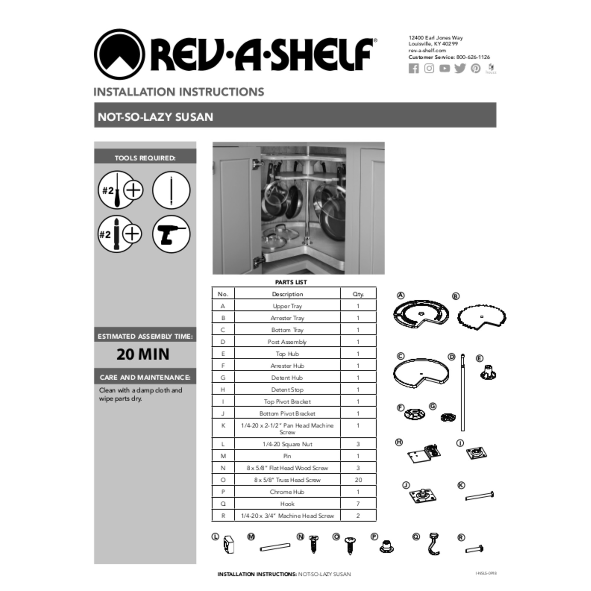 Rev-A-Shelf NSLS-KM-28S-7, 28 Inch Diameter Kidney Shape Glideware Not-So-Lazy  Susan Cookware Organizer Set with 7 Hooks, Natural